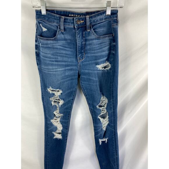 American Eagle The Dream Jean Super Hi Rise Jegging Distressed 4 R - Picture 2 of 4